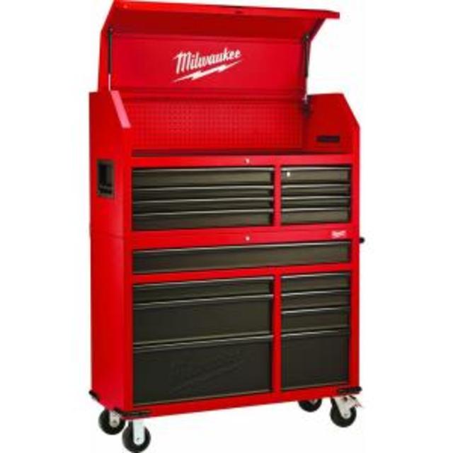 Milwaukee   46 in. 16-Drawer Tool Chest and Rolling Cabinet Set, Red and Black