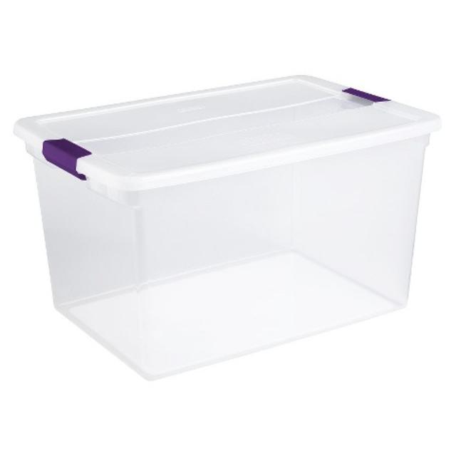 Sterilite® ClearView Latch™ Storage Tote - Transparent with Purple Latch 66Qt.