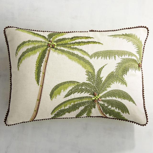 Embroidered Palm Tree Lumbar Pillow