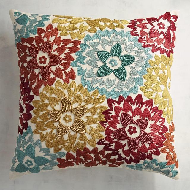 Beaded & Embroidered Chrysanthemum Pillow