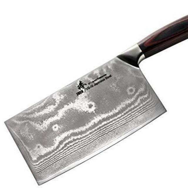 ZHEN Japanese VG-10 67-Layer Damascus Steel 8-Inch Slicer Chopping Chef Butcher Knife/Cleaver, Large