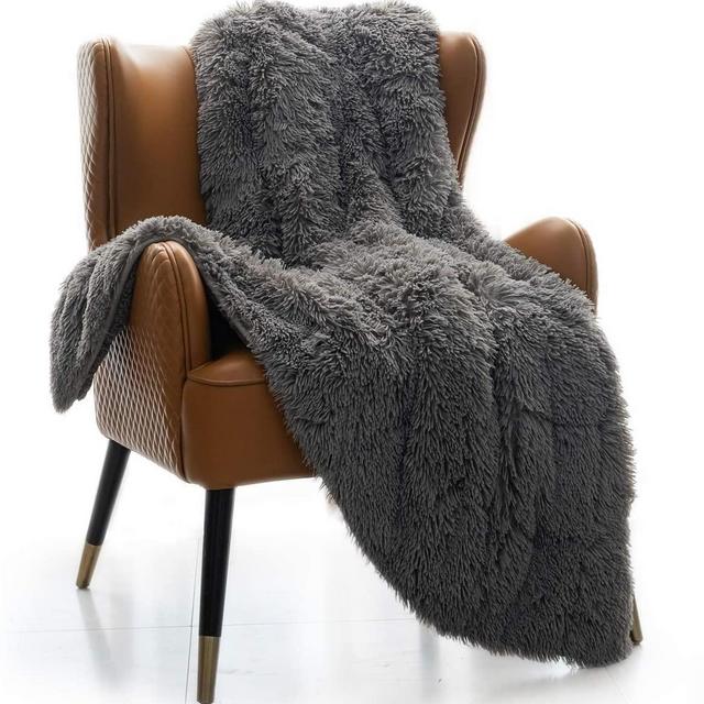 Mr.Sandman Faux Fur Sherpa Weighted Blanket for Full/Queen Size Bed, Super Soft Long Fur Throw Blanket for Bed Couch Chair Photo Props - 60×80 15lbs, Modern Grey