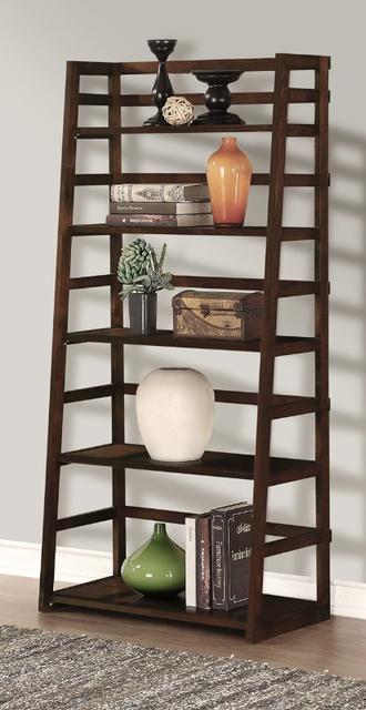 Simpli Home Acadian Ladder Shelf Bookcase, Rich Tobacco Brown
