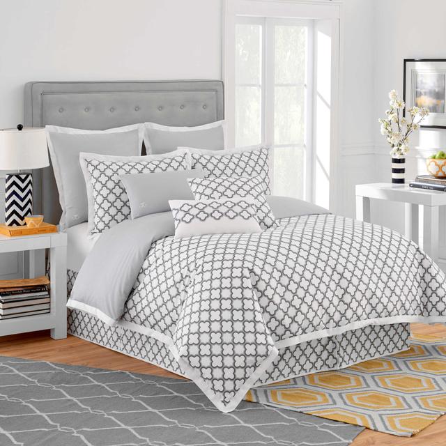 Jill Rosenwald Quatrefoil European Pillow Sham in White/Grey