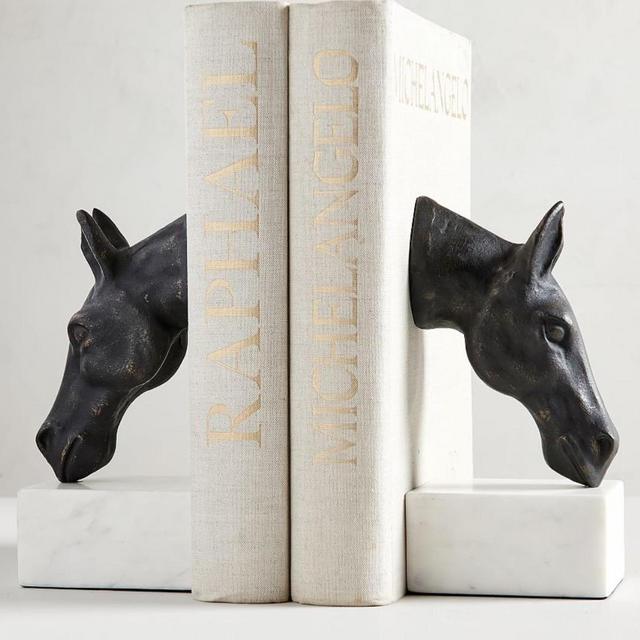 Bronze Horse & Marble Bookends