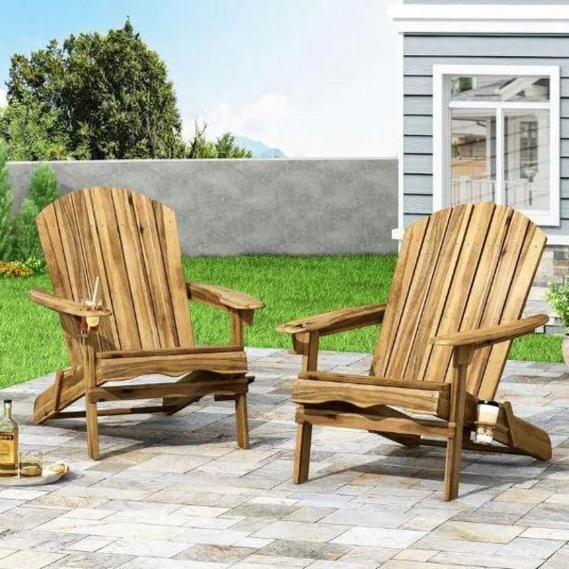 Lissette Natural Foldable Wood Adirondack Chair (2-Pack)