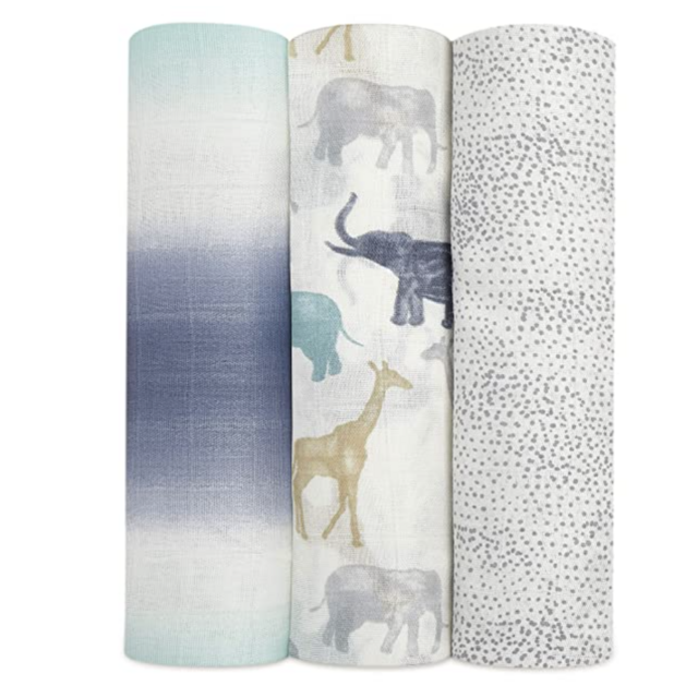 aden + anais Silk Soft Swaddle Blanket, Boutique Muslin Blankets for Girls & Boys, Baby Receiving Swaddles, Ideal Newborn & Infant Swaddling Set, Perfect Shower Gifts, 3 Pack, Expedition