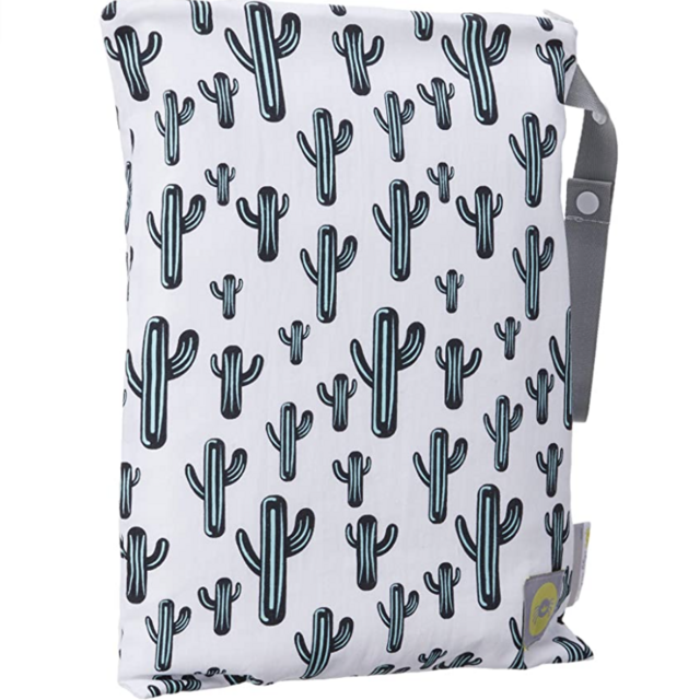 Itzy Ritzy Sealed Wet Bag with Adjustable Handle – Washable and Reusable Wet Bag with Water Resistant Lining Ideal for Swimwear, Diapers, Gym Clothes & Toiletries; Measures 11” x 14”, Cactus Crew