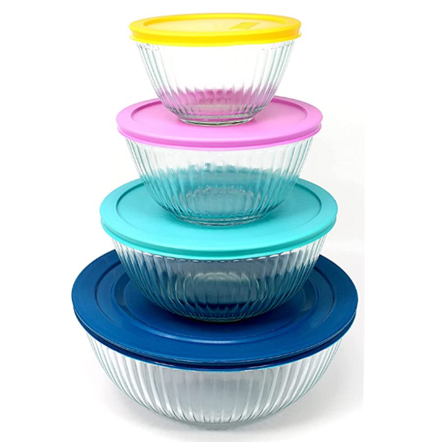 Pyrex 8-piece 100 Years Glass Mixing Bowl Set (Limited Edition) - Assorted Colors Lids