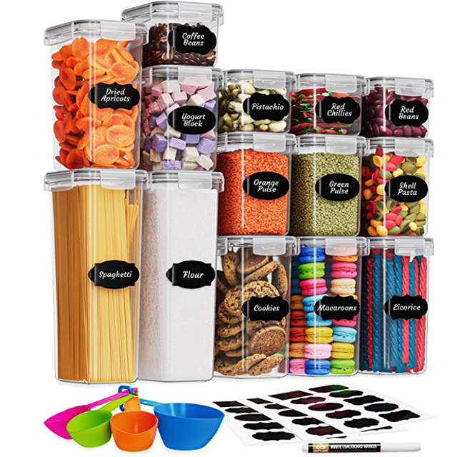 Airtight Food Storage Containers with Lids for Kitchen Organization 14 PC - Plastic Kitchen Storage Containers for Pantry Organization and Storage - Cereal, Rice, Pasta, Flour and Sugar Containers