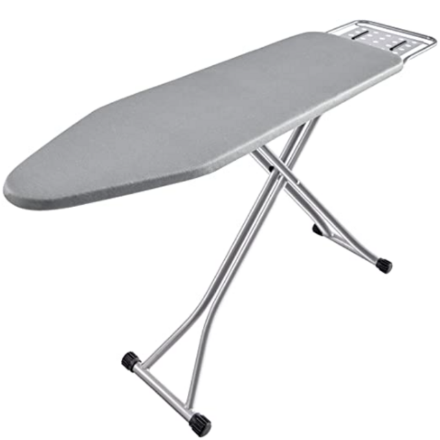 BKTD Ironing Board, Heat Resistant Cover Iron Board with Steam Iron Rest, Non-Slip Foldable Ironing Stand. Heavy Sturdy Metal Frame Legs Iron Stand(13*34*53 Inches) Silver Gray Color