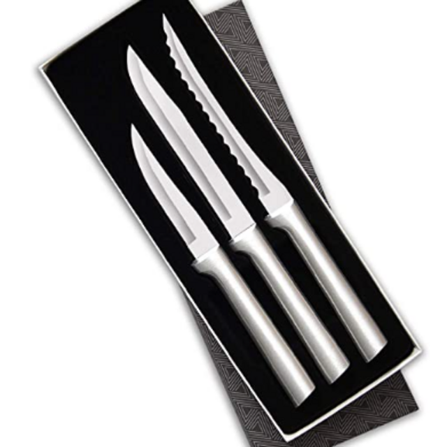 Rada Cutlery Cooking Essentials Knife Starter Gift 3 Piece Stainless Steel Set With Brushed Aluminum, Made in the USA, Silver Handle