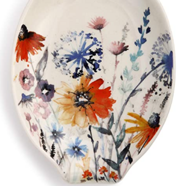 Meadow Flowers Glossy Colorful 6 x 5 Ceramic Stoneware Oval Spoon Rest