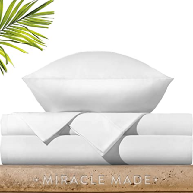Miracle Made Extra Luxe Bed Sheets Set – (White, Queen) – 4 Piece Bed Sheet Set Infused with Natural Silver, 500 Thread Count USA-Grown Sheets, Ultra-Breathable