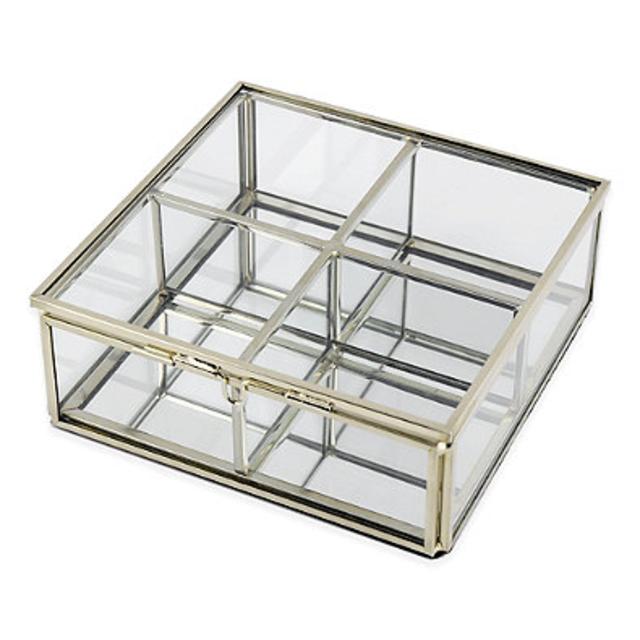 Mirrored 4-Section Storage Box in Antique Gold
