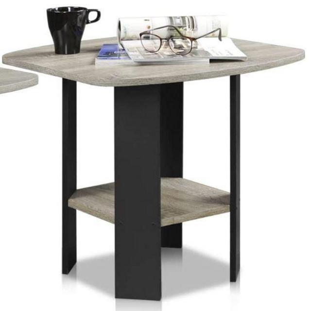 FURINNO Simple Design End Table, 2-Pack, French Oak Grey/Black