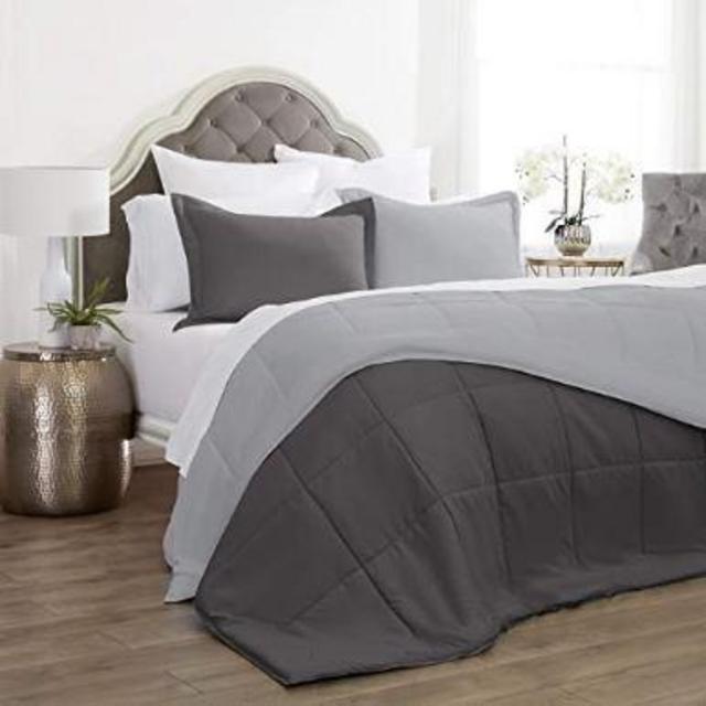 Reversible Comforter 3 Piece Set Quilted with 2 Pillow Shams | Luxurious Brushed Microfiber | Down Alternative Comforter | Soft Comfortable and Machine Washable | King/Cali King - Gray / Light Gray