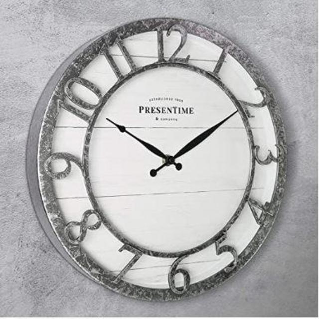PresenTime & Co 13" Farmhouse Series Wall Clock, Quartz Movement, Shiplap Style,Raised 3D Arabic Numeral, Galvanized Finish
