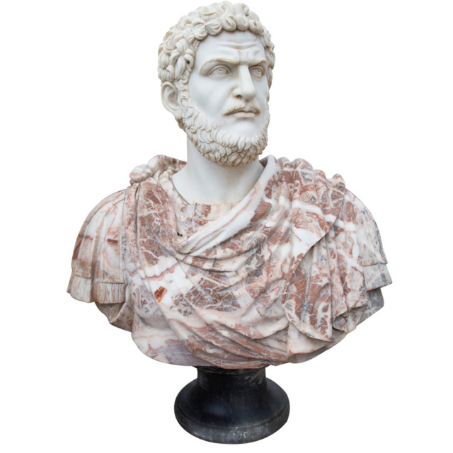 1990s Spanish Hand Carved Marcus Aurelius Carrara & Alicante Marble Bust