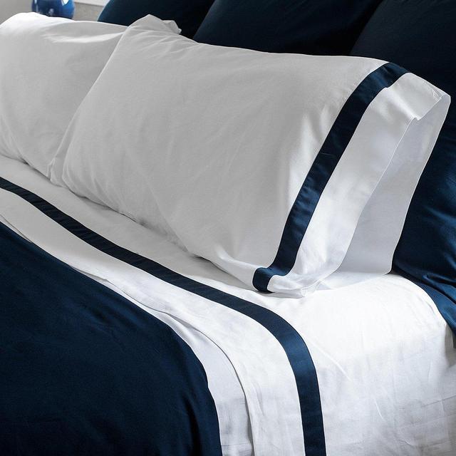 Navy/White King Banded Sheet Set
