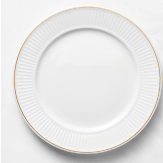 Pillivuyt Plisse Gold Porcelain Dinner Plates, Set of 4