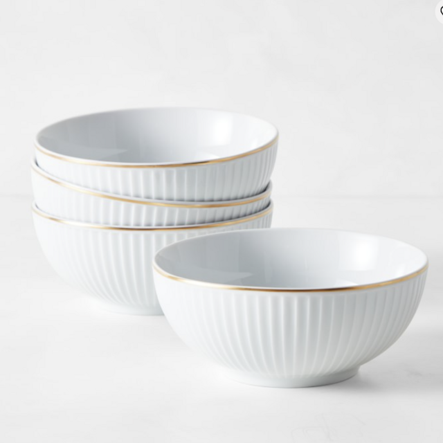 Pillivuyt Plisse Gold Porcelain Cereal Bowls, Set of 4
