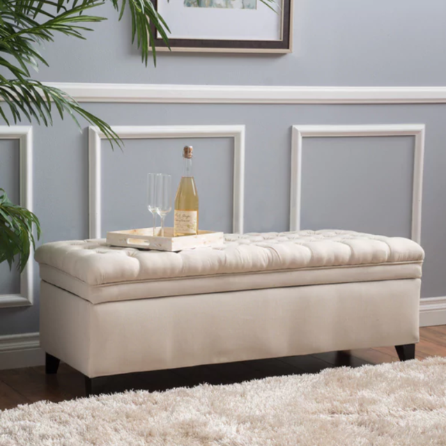 Hastings Tufted Fabric Storage Ottoman Bench in Beige