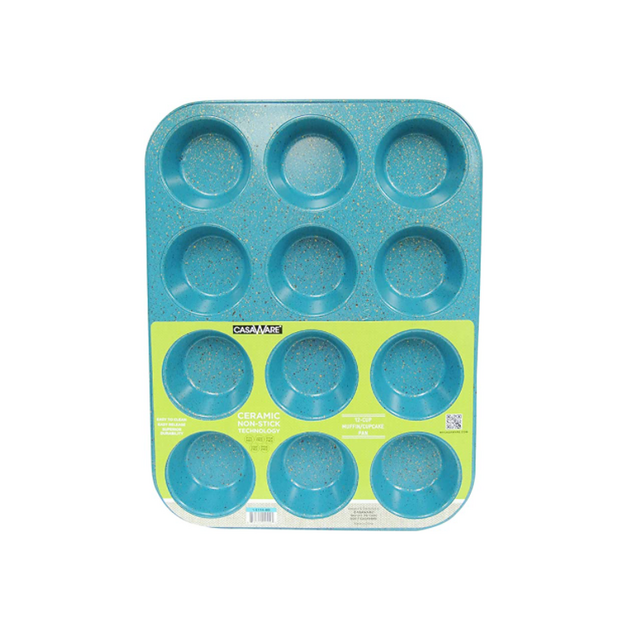 casaWare Ceramic Coated NonStick 12 Cup Muffin Pan (Blue Granite)