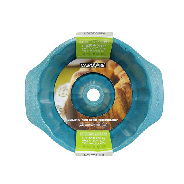 casaWare Fluted Cake Pan 9.5-inch (12-Cup) Ceramic Coated NonStick (Blue Granite)