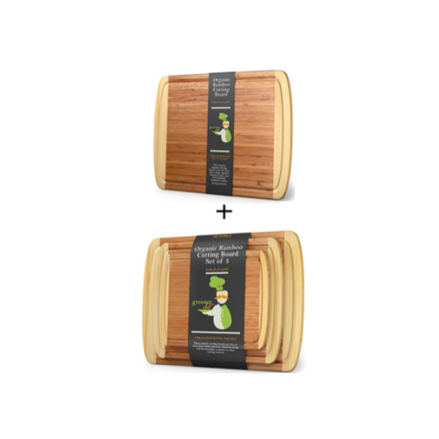 Wood Bamboo Cutting Board – Set of 3 and Medium-Large Wood Cutting Board : 14.5 x 11.5 Inches
