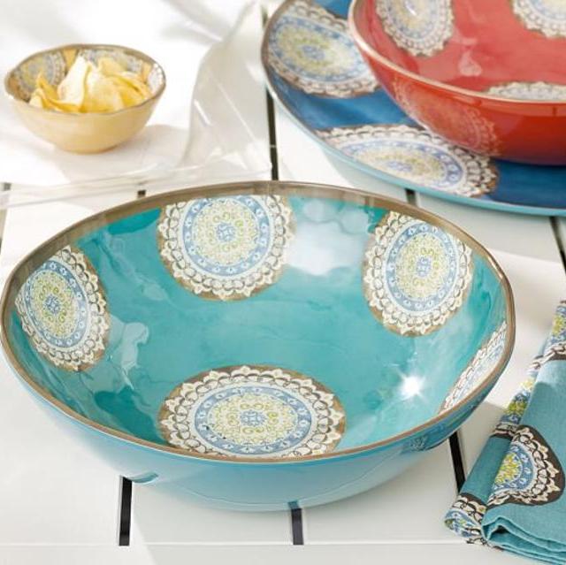 Elsa Medallion Melamine Serve Bowl, Red and Turquoise