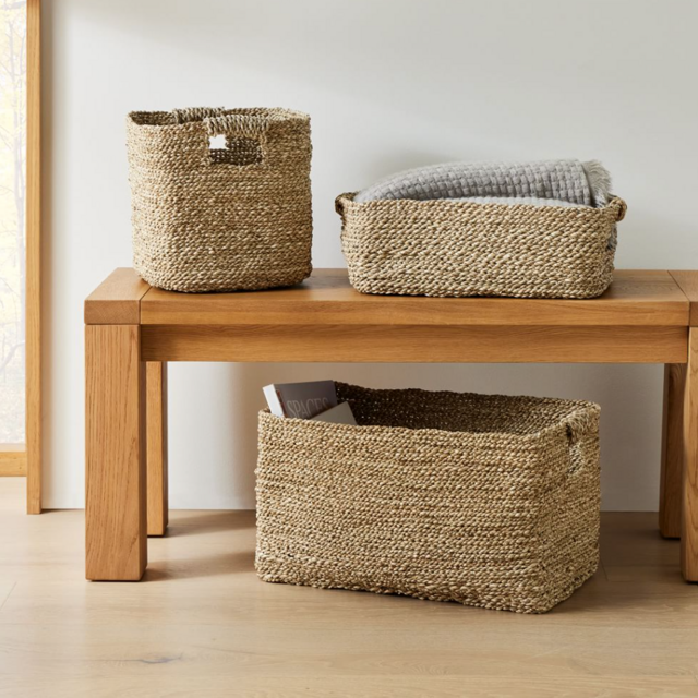 Two Tone Woven Seagrass, Oversized Basket, Natural