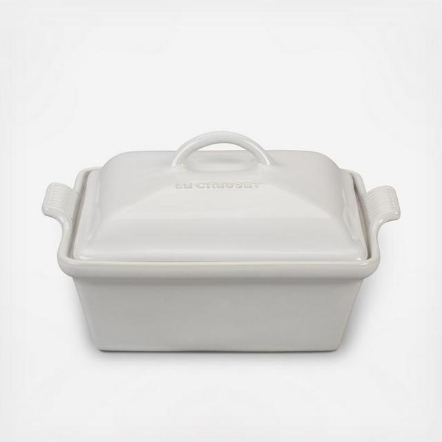 Le Creuset Stoneware Shallow Square Covered Baker, Matte White