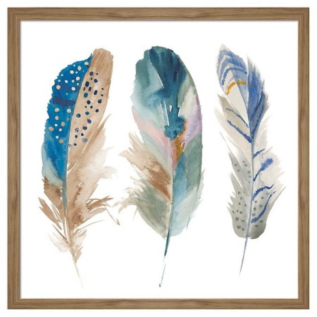 Framed Watercolor Feathers 16"x16" - Threshold™