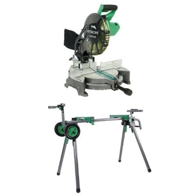 Hitachi C10FCH2 15-Amp 10-inch Single Bevel Compound Miter Saw with Laser Marker and Heavy-Duty Miter Saw Stand