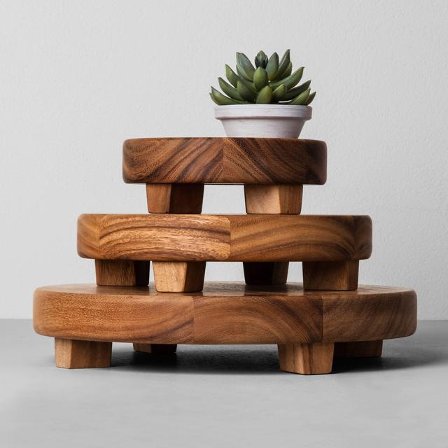 Acacia Wood Round Footed Tray - Hearth & Hand™ with Magnolia