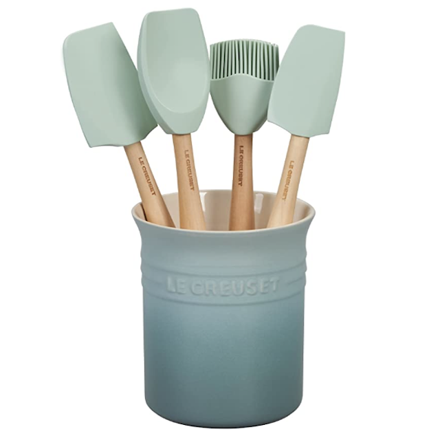 Le Creuset Silicone Craft Series Utensil Set with Stoneware Crock, 5 pc., Sea Salt