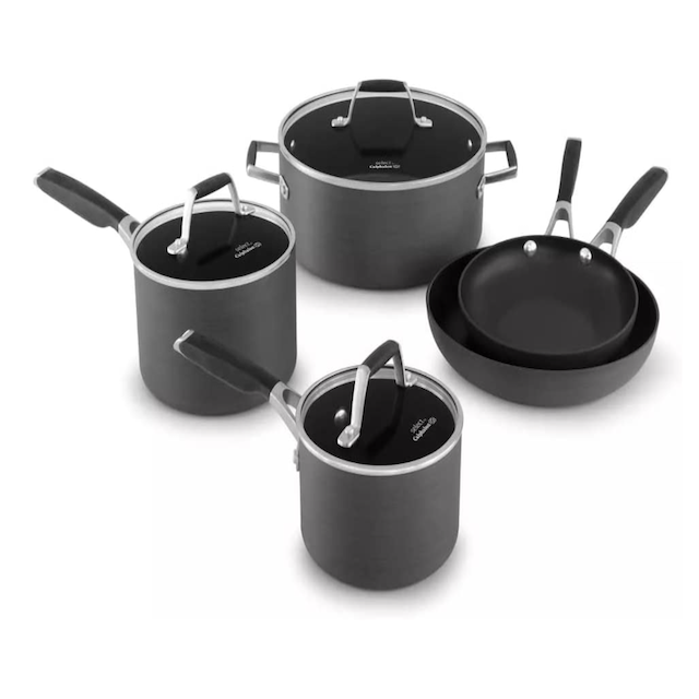 Calphalon 8 Piece Pots and Pans Set, Nonstick Kitchen Cookware with Stay-Cool Stainless Steel Handles (Select), Gray
