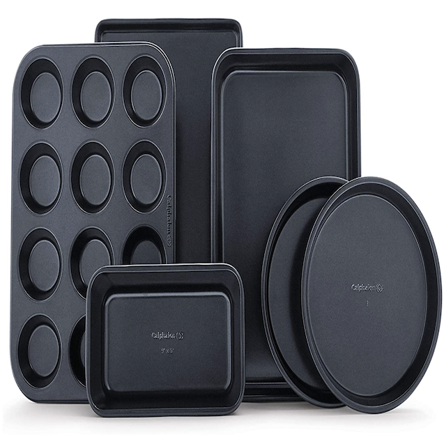 Calphalon Nonstick Bakeware Set, 6-Piece Set Includes Baking Sheet, Cake, Muffin, and Loaf Pans, Dishwasher Safe, Black