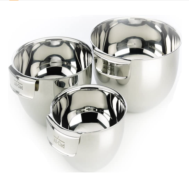 All-Clad MBSET Stainless Steel Dishwasher Safe Mixing Bowls Set Kitchen Accessorie, 3-Piece, Silver