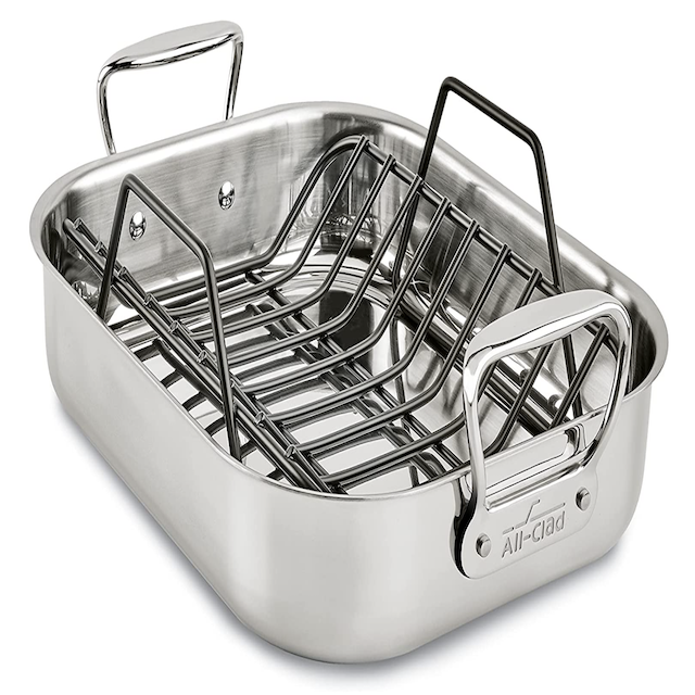 All-Clad Gourmet Stainless Steel Nonstick Roaster with Rack, 11 x 14 inch, Silver