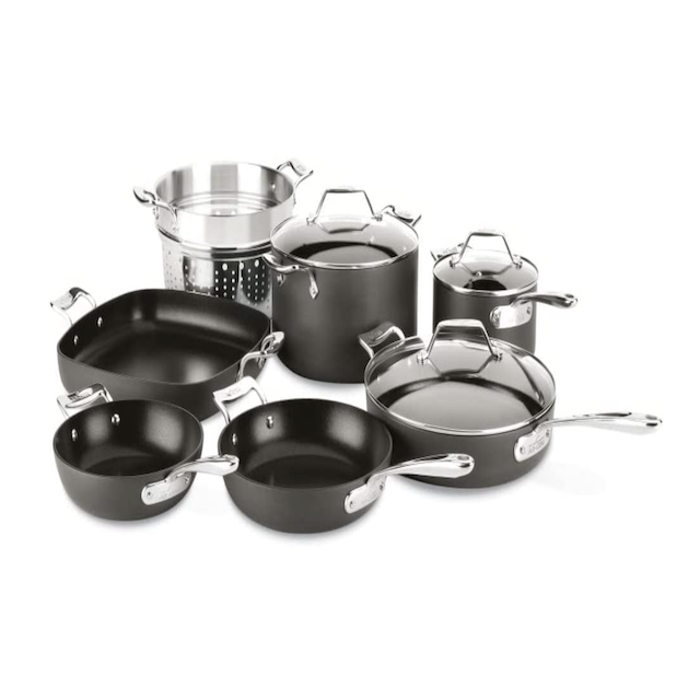 All-Clad Essentials Hard Anodized Nonstick Cookware Set 10 Piece Pots and Pans Black