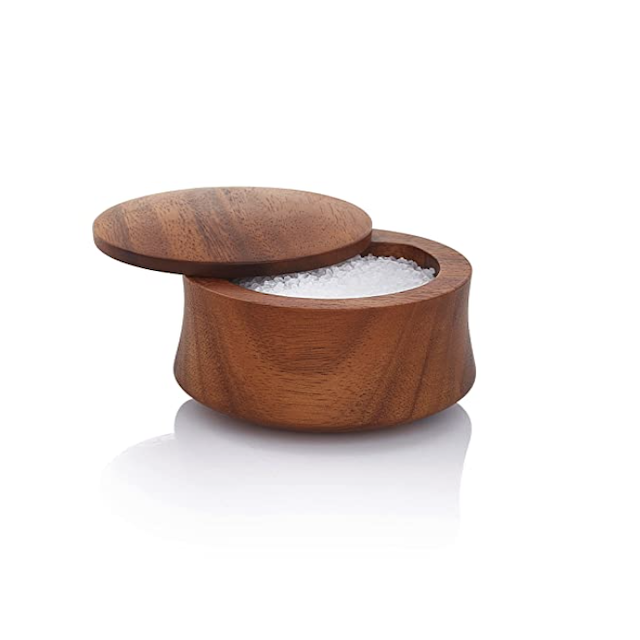 nambe Nara Salt Cellar | Wood Salt or Spice Box with Swivel Lid | Storage Container for Kitchen Countertop Perfect for Table Salt, Gourmet Salts, Herbs or Seasoning Blends | 4.25” 2.5”