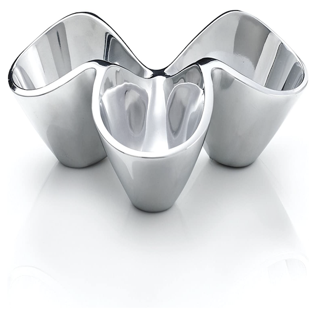 nambe Bella Triple Condiment Server | 3 Part Divided Serving Tray for Condiments, Dips, Appetizers, and Snacks | Made of Metal Alloy | Designed by Steve Cozzolino