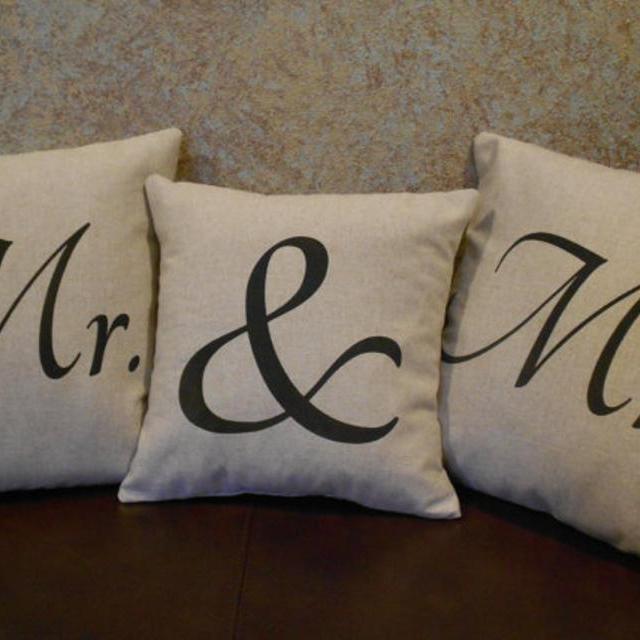 Mr & Mrs pillow covers - Set of 3 natural linen look pillow covers with black lettering - Pillow Inserts Sold Separately