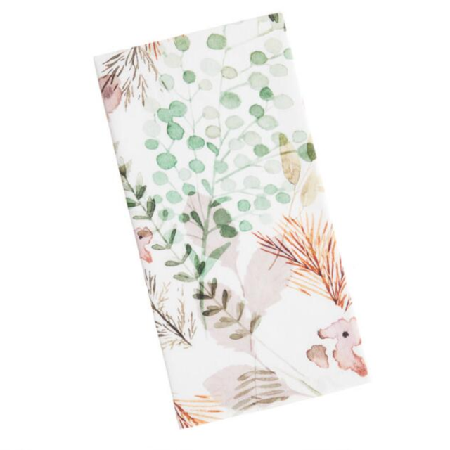 Green and Pink Fern Print Kitchen Towel