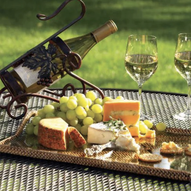 Rattan Rectangle Cocktail Tray with Glass