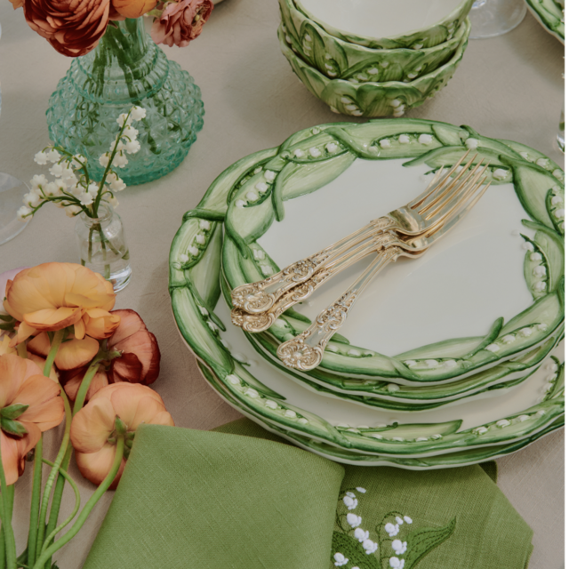 Set-of-Six Lily Of The Valley Ceramic Dinner Plates