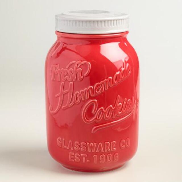 Red Ceramic Mason Cookie Jar