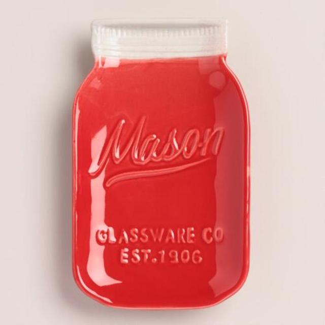Red Ceramic Mason Jar Spoon Rest